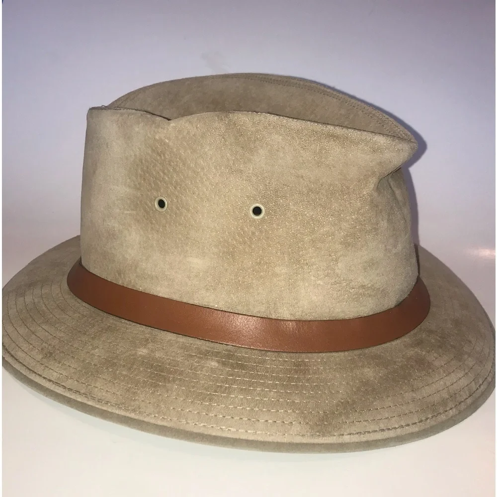 Churchill Ltd Vintage Fedora Leather Suede Tan Large 7 1/4- 7 3/8 USA Mens